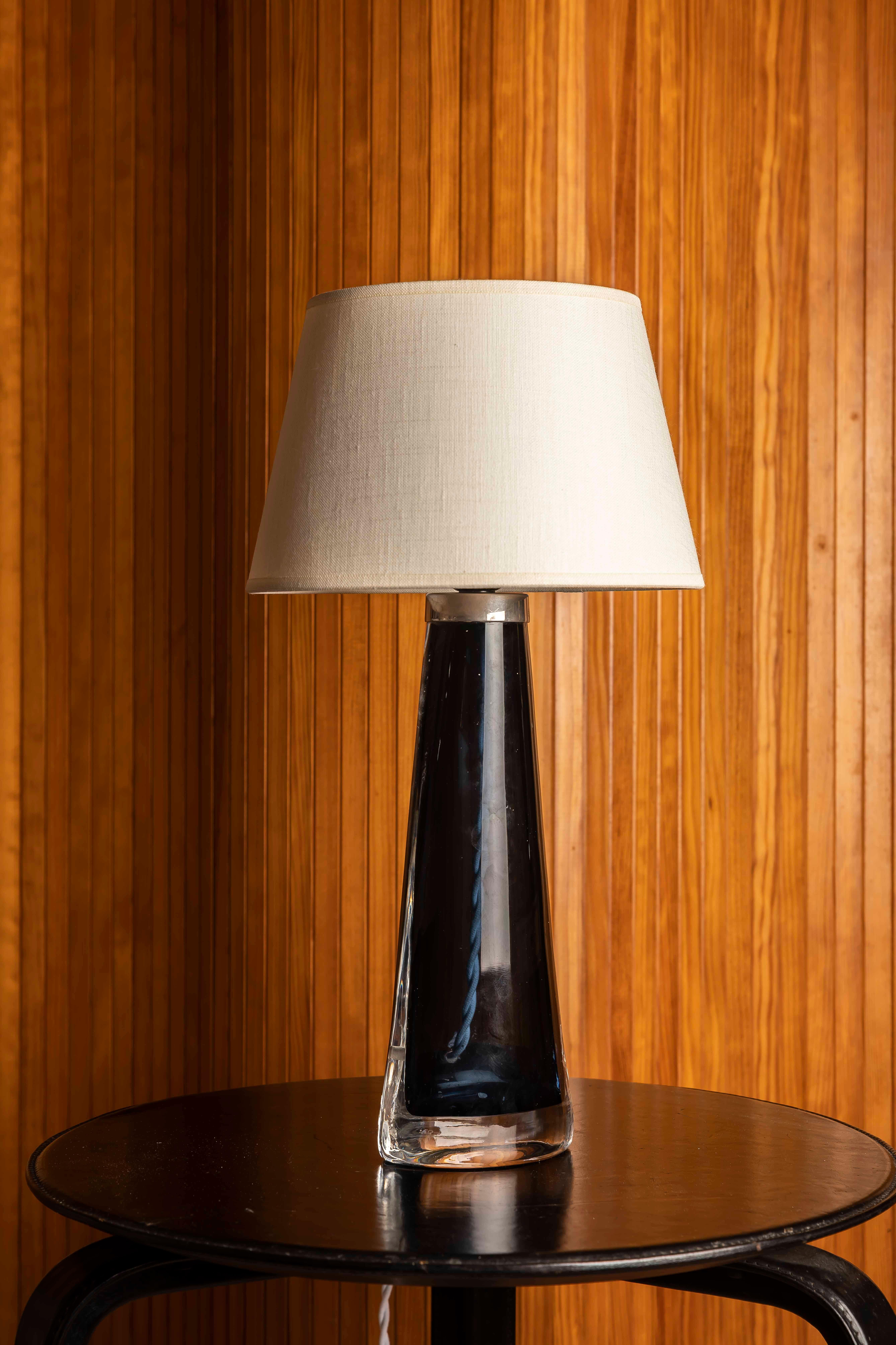 Space Age 1970s Swedish Table Lamp in Blue Glass by Orrefors, Signed For Sale