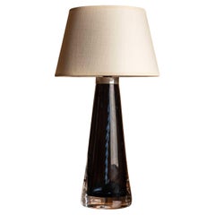 1970s Swedish Table Lamp in Blue Glass by Orrefors, Signed