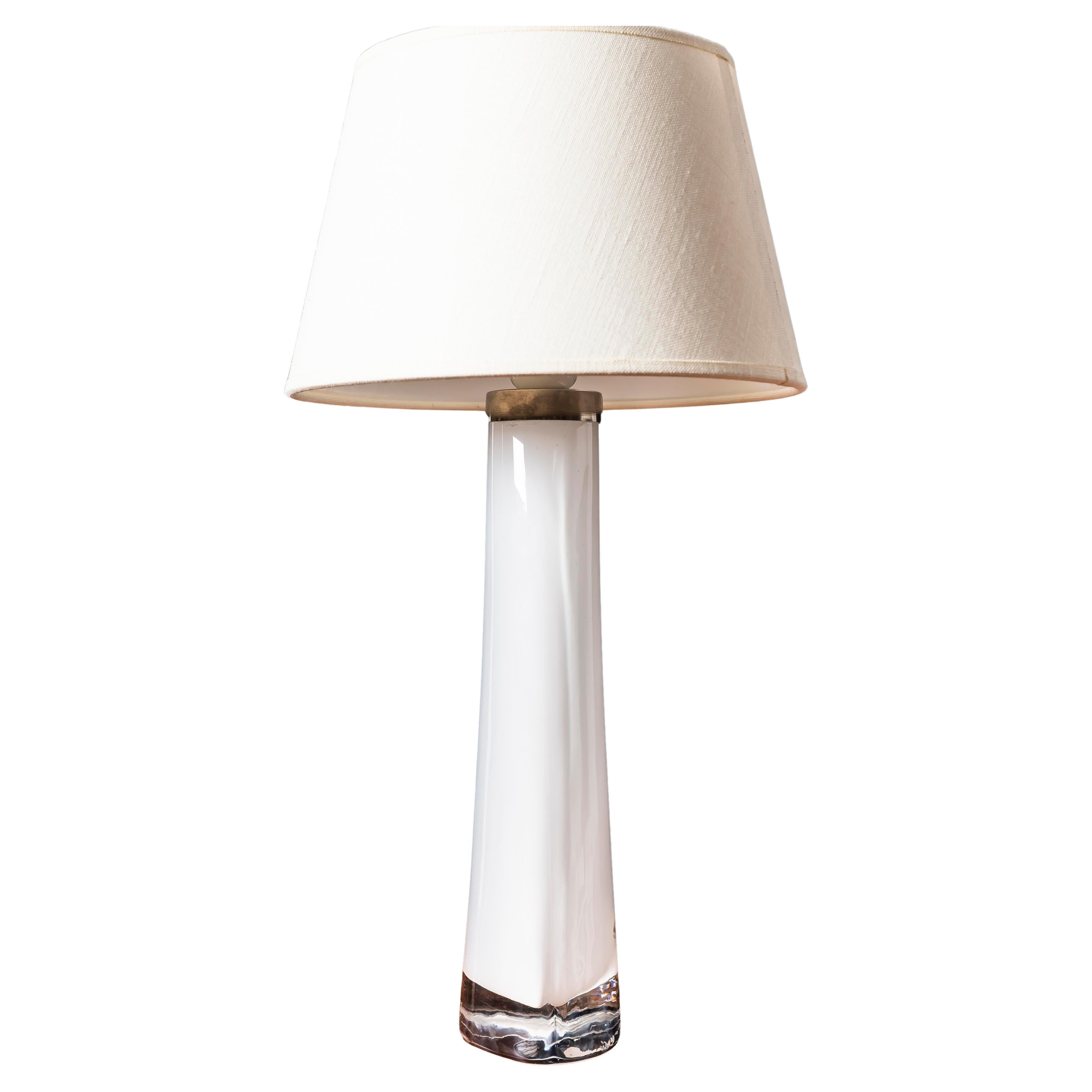 1970s Swedish Table Lamp in white Glass by Orrefors, Signed For Sale