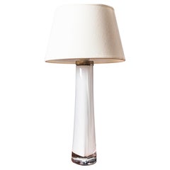 1970s Swedish Table Lamp in white Glass by Orrefors, Signed