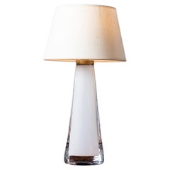 1970s Swedish Table Lamp in white Glass by Orrefors, Signed