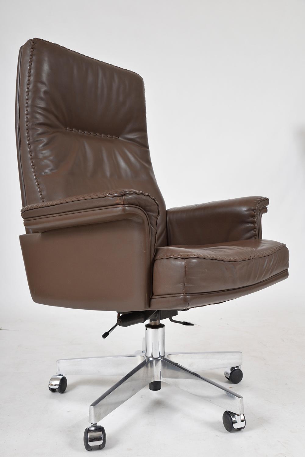 1970s Swiss De Sede Ds 35 Executive Swivel Leather Office Chair Armchair Castors 4