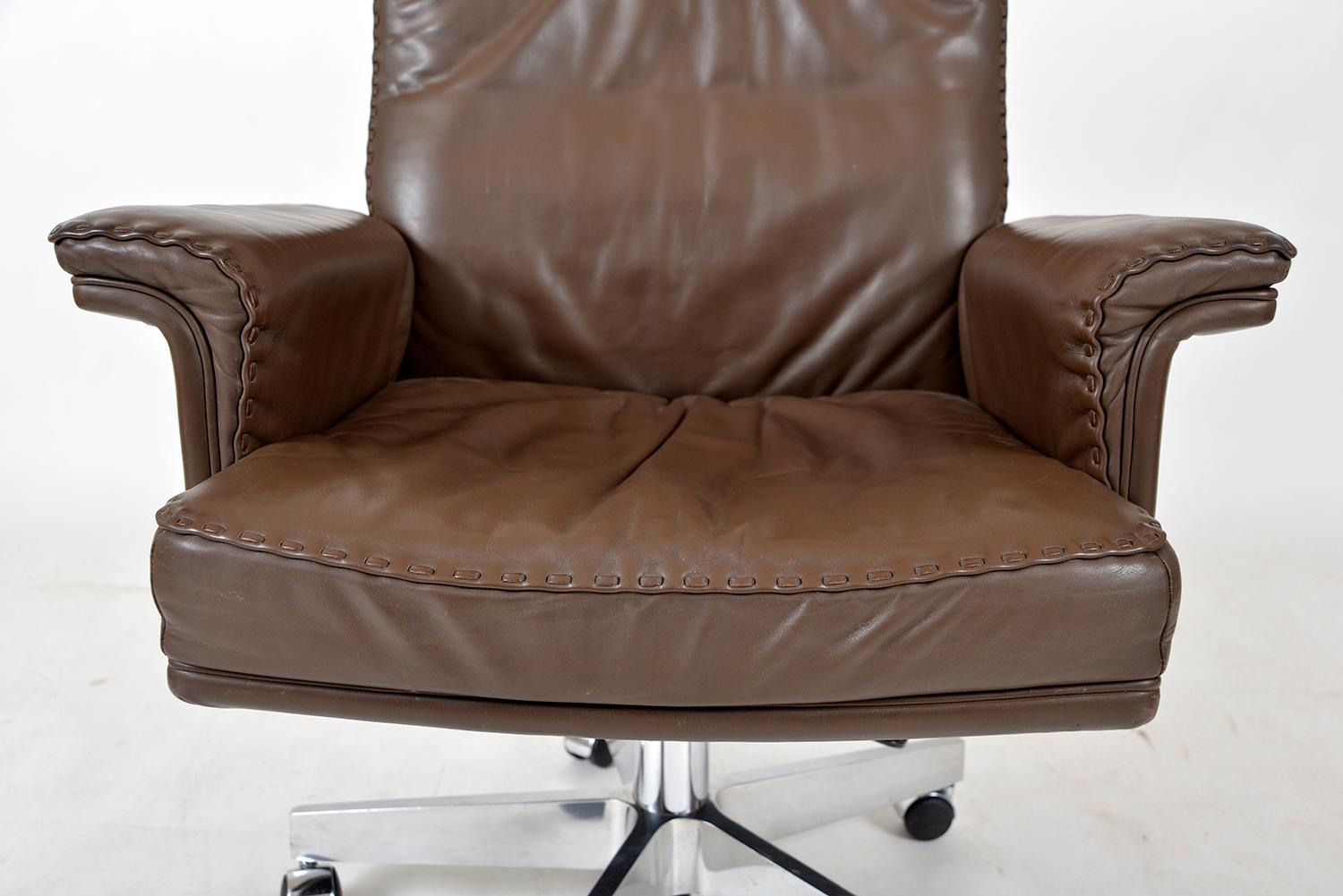 1970s Swiss De Sede Ds 35 Executive Swivel Leather Office Chair Armchair Castors 2