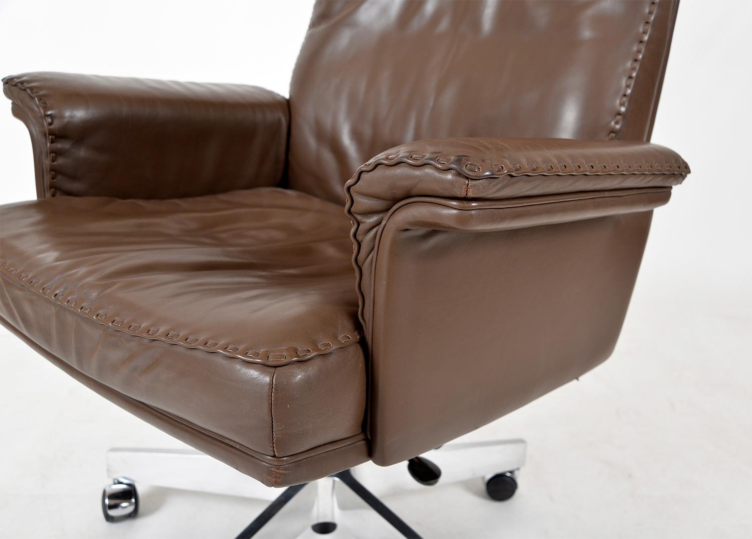 1970s Swiss De Sede Ds 35 Executive Swivel Leather Office Chair Armchair Castors 3