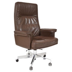 1970s Swiss De Sede Ds 35 Executive Swivel Leather Office Chair Armchair Castors
