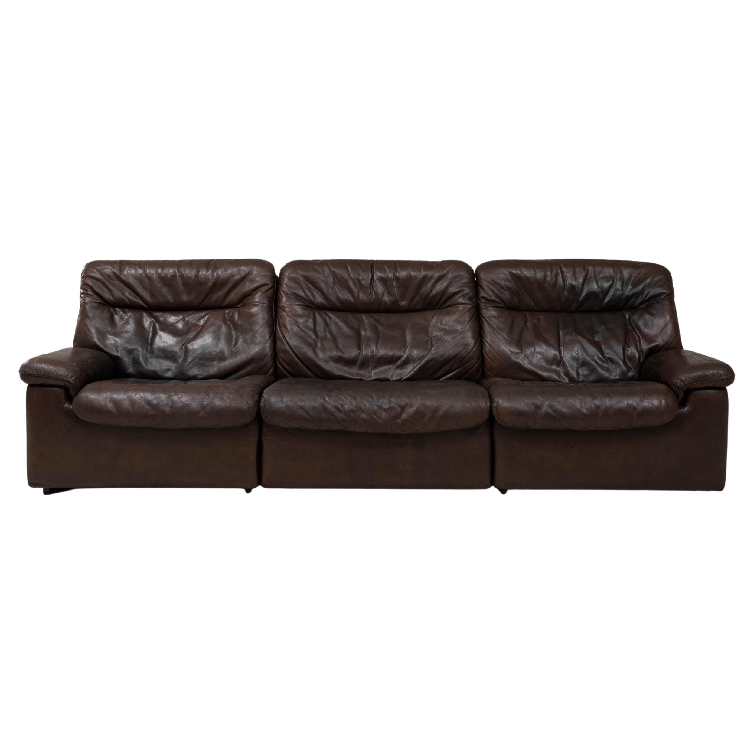 1970s Swiss De Sede DS 66 Leather Sofa Dark Brown Mid Century Modern