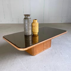 Table de salon suisse DeSede DS-66 flottante en cuir et verre miroir des années 1970