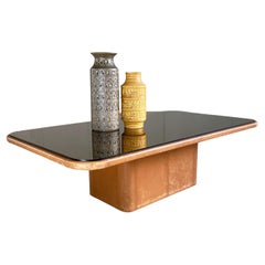 1970's Swiss DeSede DS-66 Floating Leather & Mirrored Glass Lounge Table