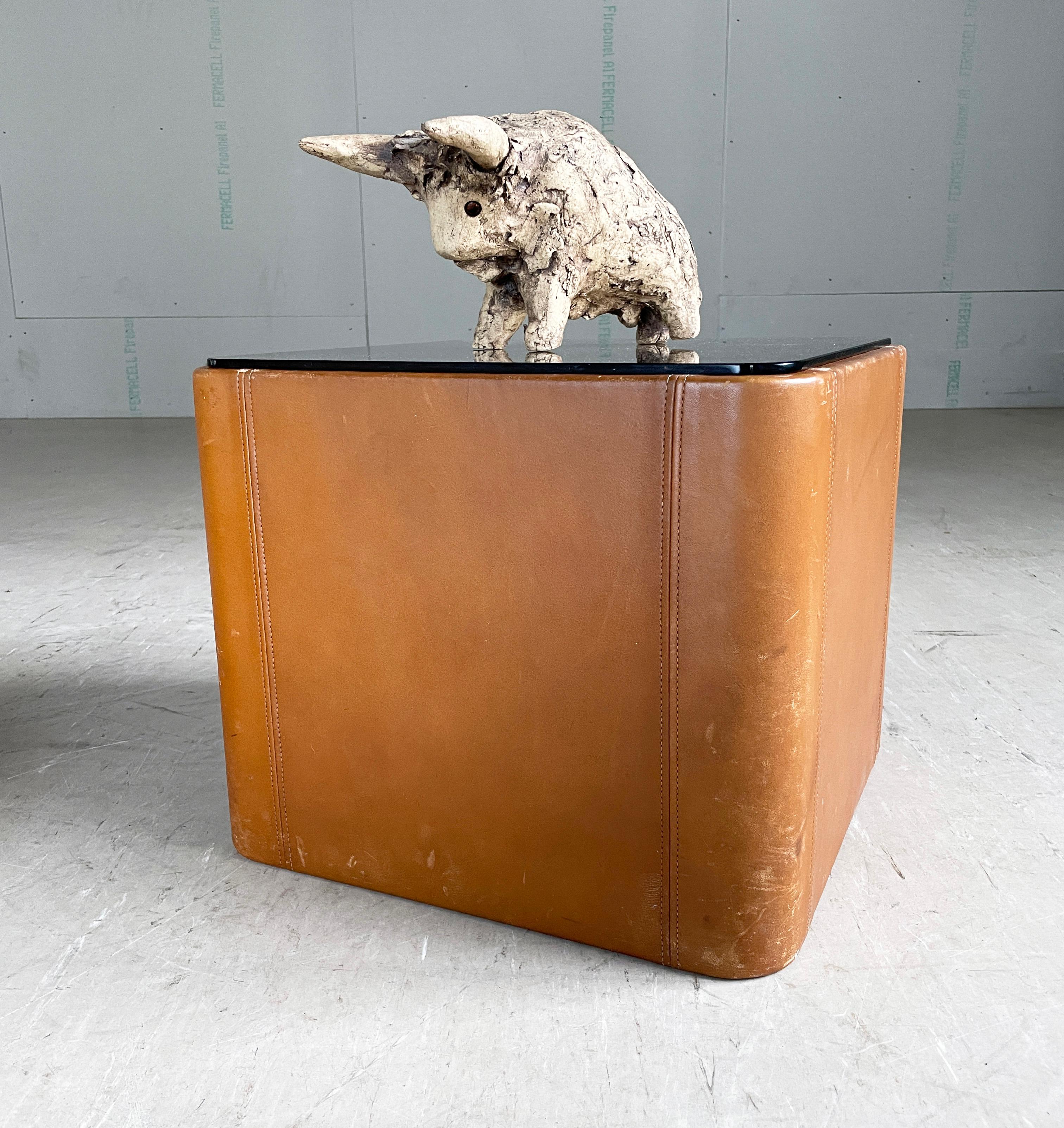 1970's Swiss DeSede DS-66 Floating Leather & Mirrored Glass Side / Coffee Table For Sale 5