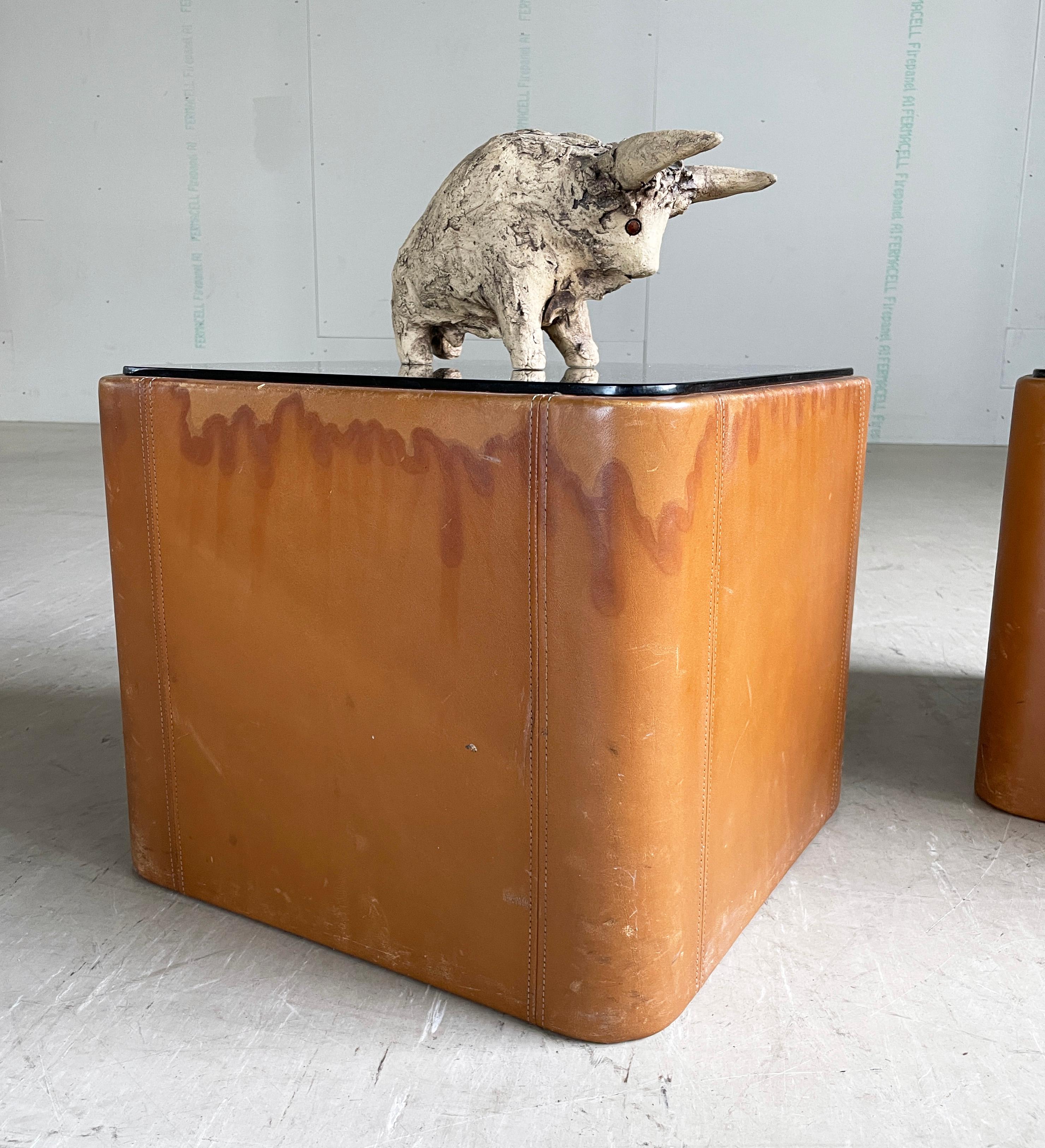 20th Century 1970's Swiss DeSede DS-66 Floating Leather & Mirrored Glass Side / Coffee Table For Sale