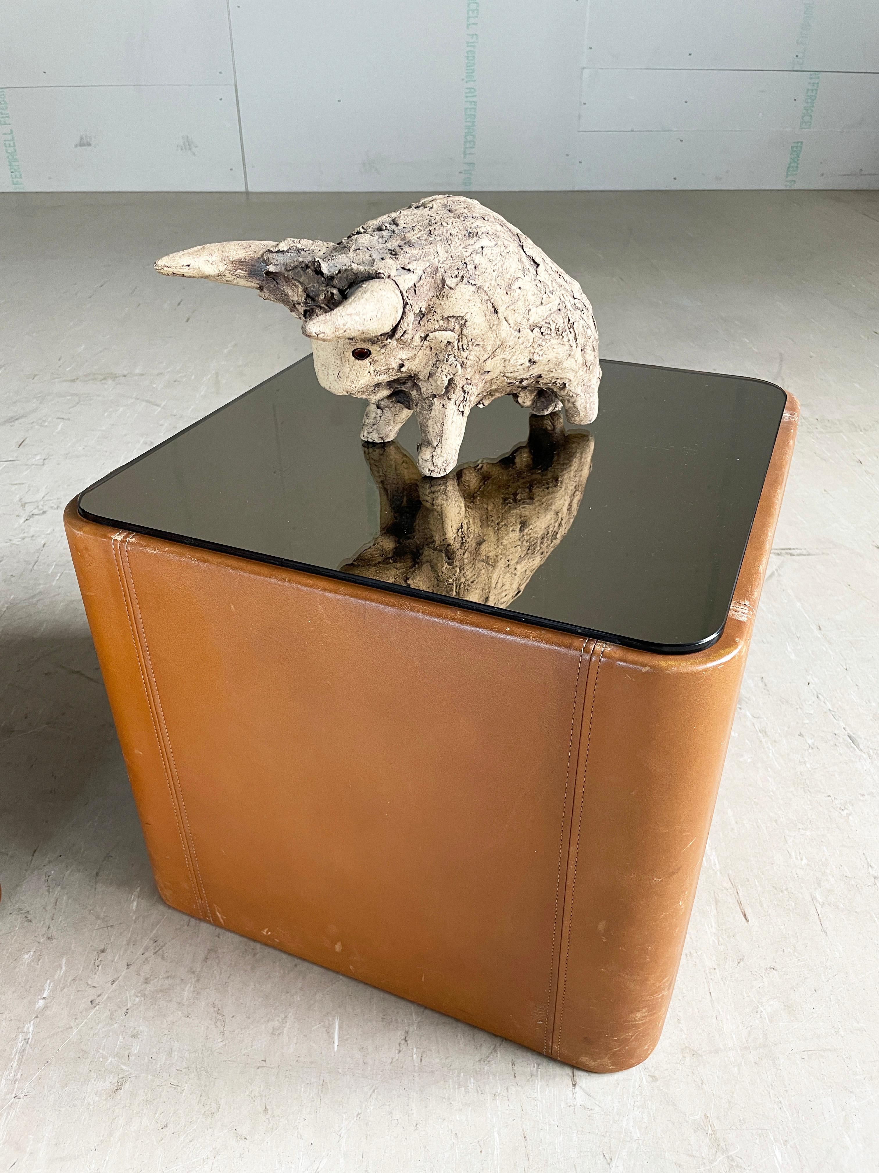 1970's Swiss DeSede DS-66 Floating Leather & Mirrored Glass Side / Coffee Table For Sale 1