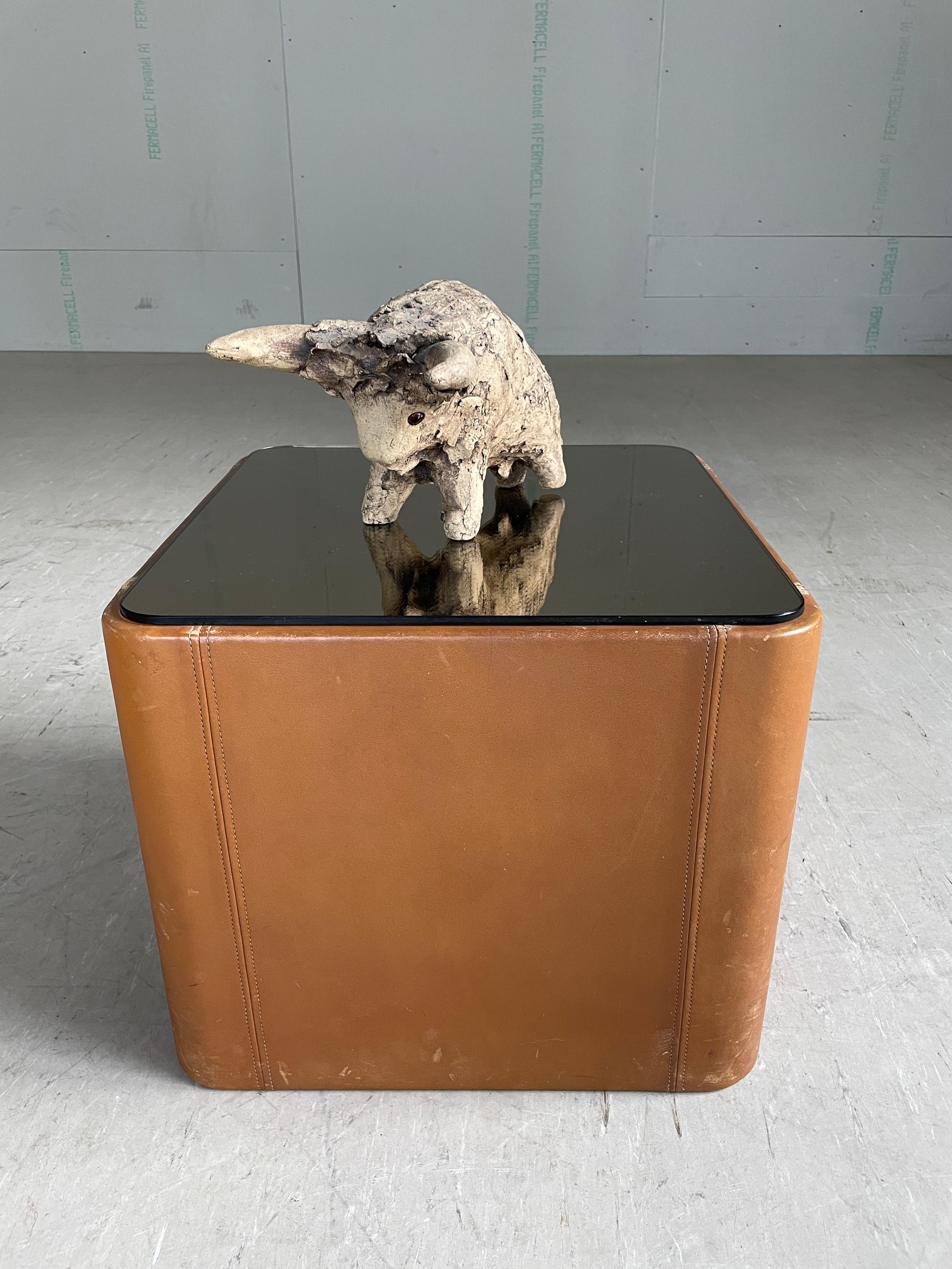 1970's Swiss DeSede DS-66 Floating Leather & Mirrored Glass Side / Coffee Table For Sale 2