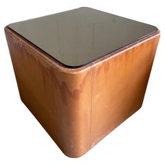 1970er Schweizer DeSede DS-66 Schwebender Beistell- und Couchtisch aus Leder und verspiegeltem Glas