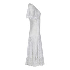 1970s Swiss Dot and Chantilly Lace Dropped Waist Dress