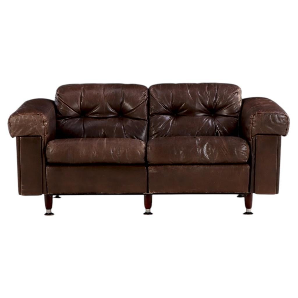 1970s Swiss Modern Leather Loveseat in the Style of De Sede