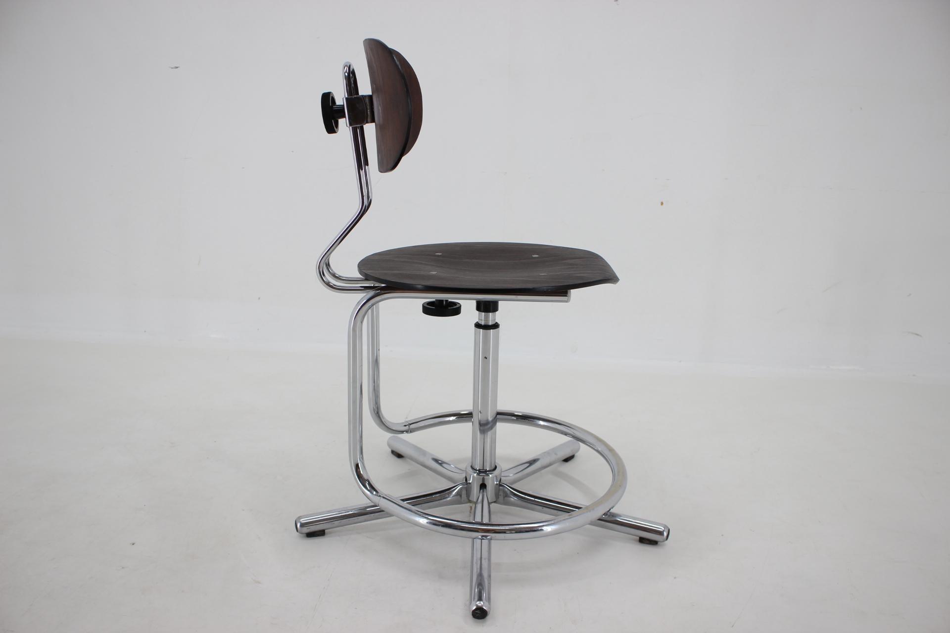 Wood 1970s Swivel Adjustable Chair, Czechoslovakia For Sale