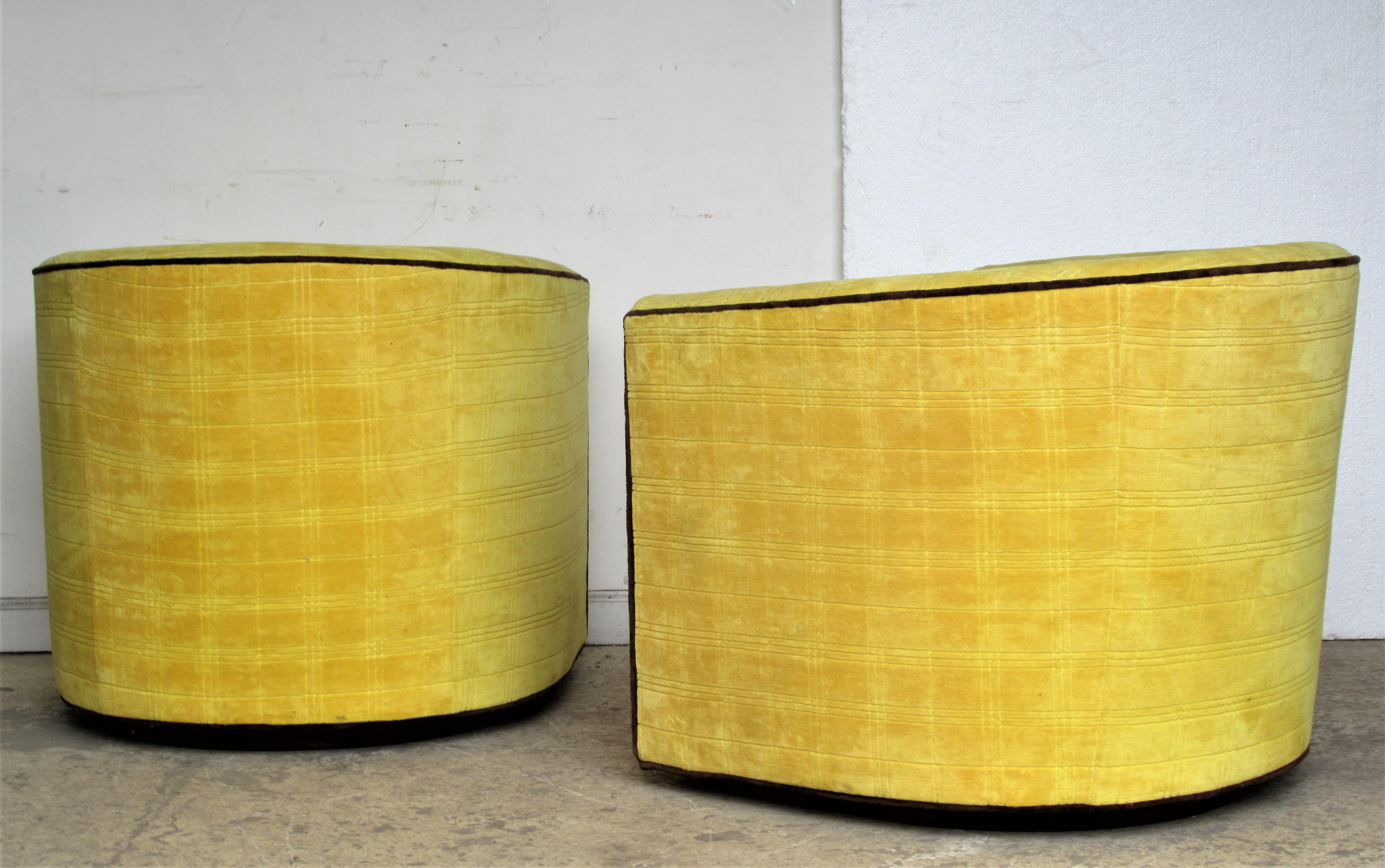 American 1970s Swivel Barrel Chairs in the style of Milo Baughman