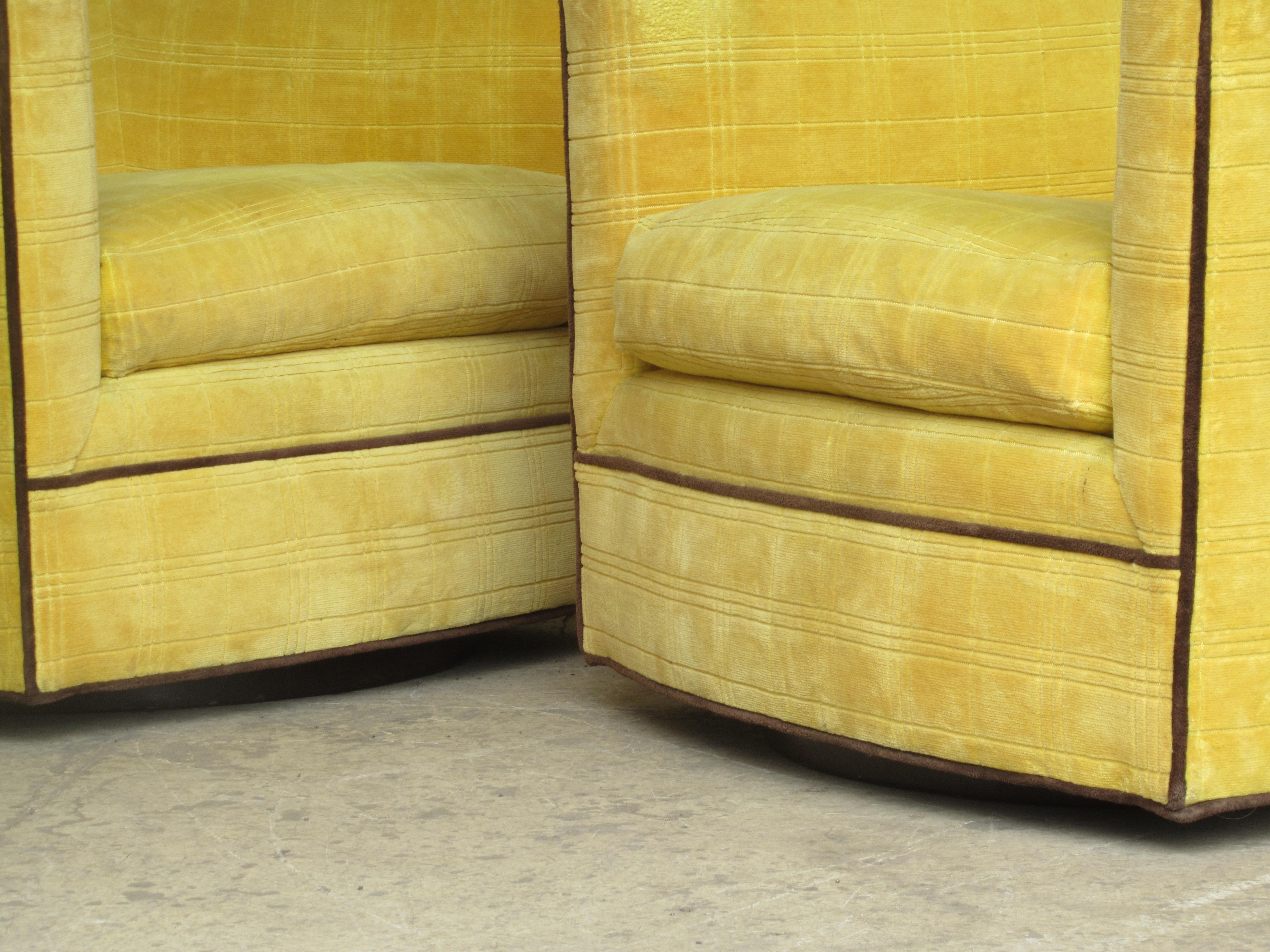 1970s Swivel Barrel Chairs in the style of Milo Baughman 1