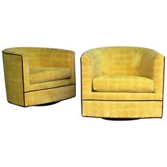 1970s Swivel Barrel Chairs in the style of Milo Baughman