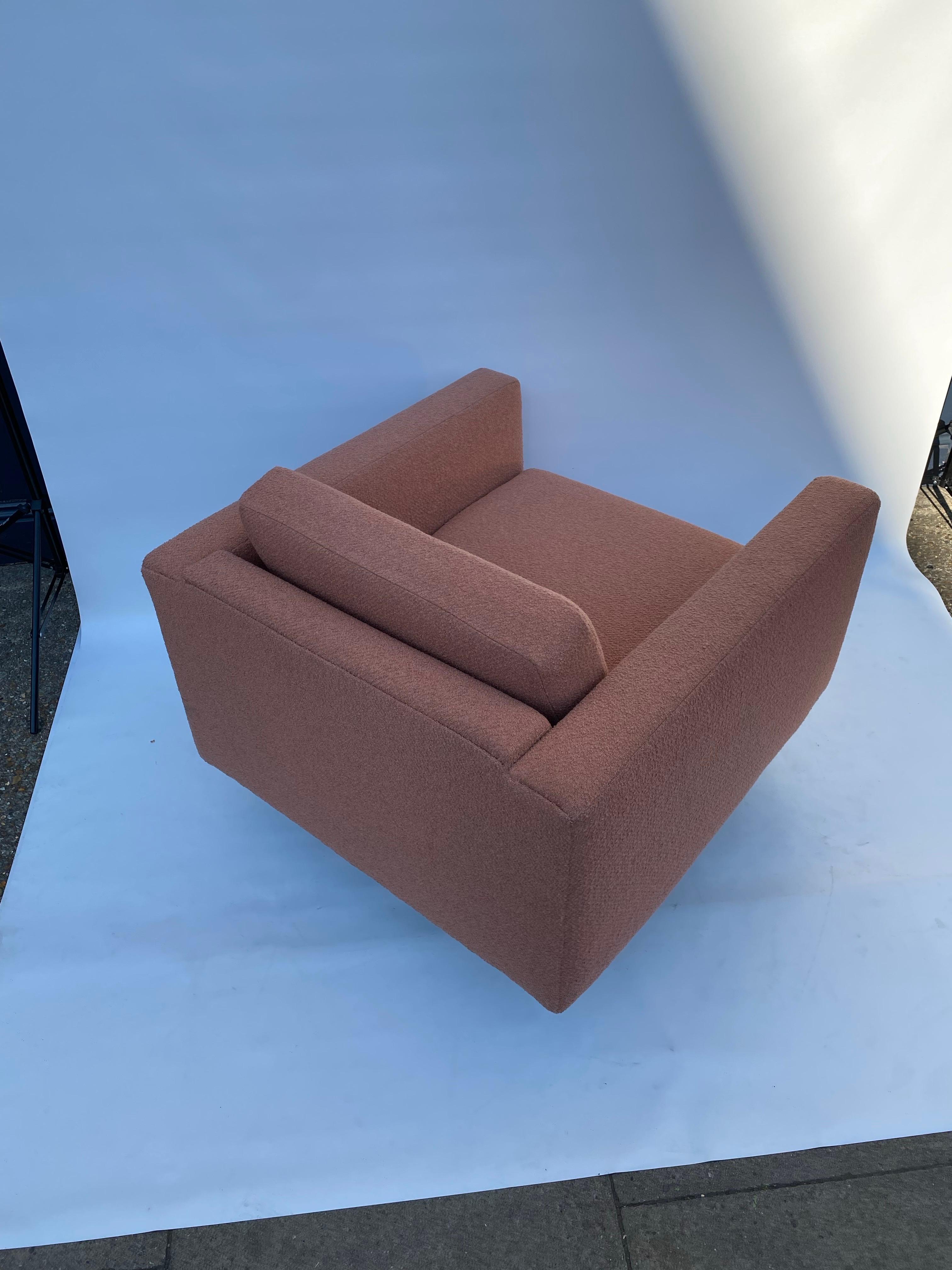 1970er Jahre Drehbarer Würfelsessel Chrom Pfirsich Boucle Vintage Midcentury Postmodern im Angebot 11