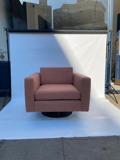 1970s Swivel Cube Armchair Chrome Peach Boucle Vintage Midcentury Postmodern