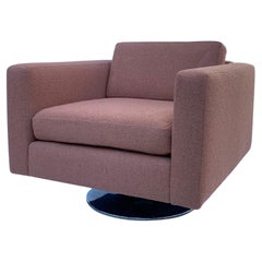 1970s Swivel Cube Armchair Chrome Peach Boucle Vintage Midcentury Postmodern
