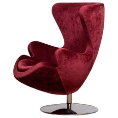 Retro 1970s Swivel Lounge Egg Chair on Chrome Stand in Bordeaux Red