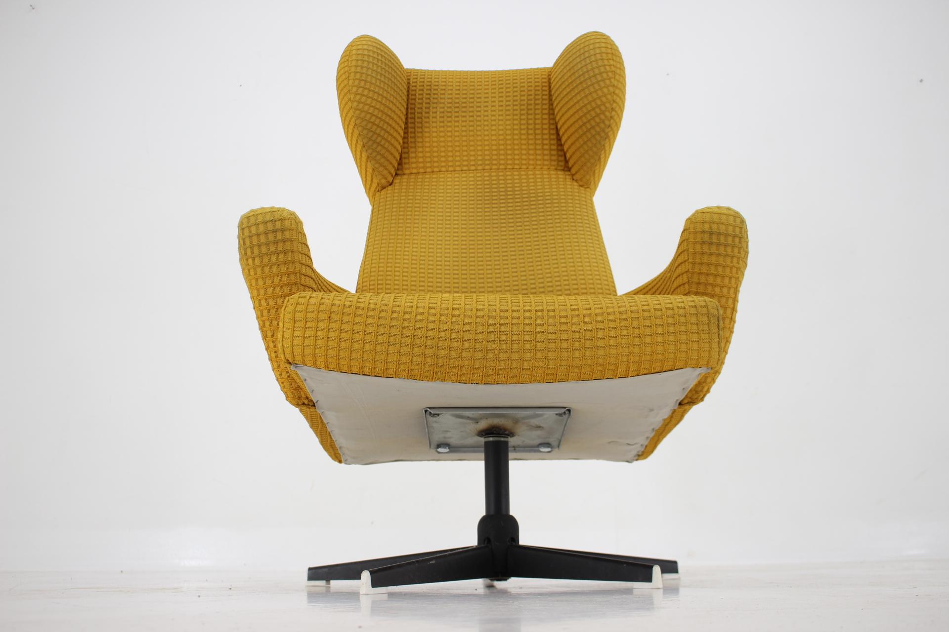 Mid-Century Modern 1970s Swivel Wing Chair, Czechoslovakia For Sale