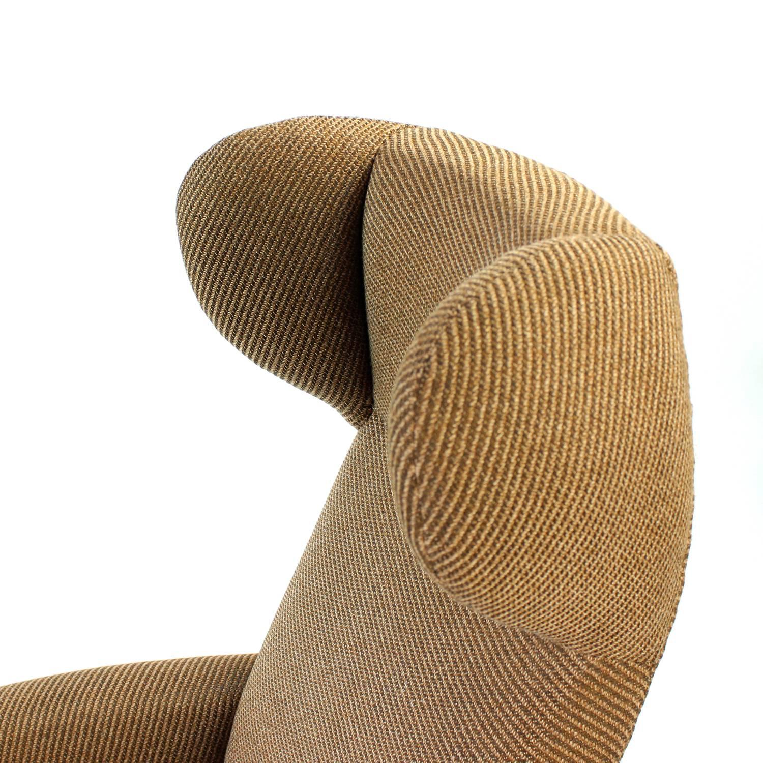 Mid-Century Modern 1970s Swivel Wing Chair in Original Brown Fabric, Czechoslovakia For Sale