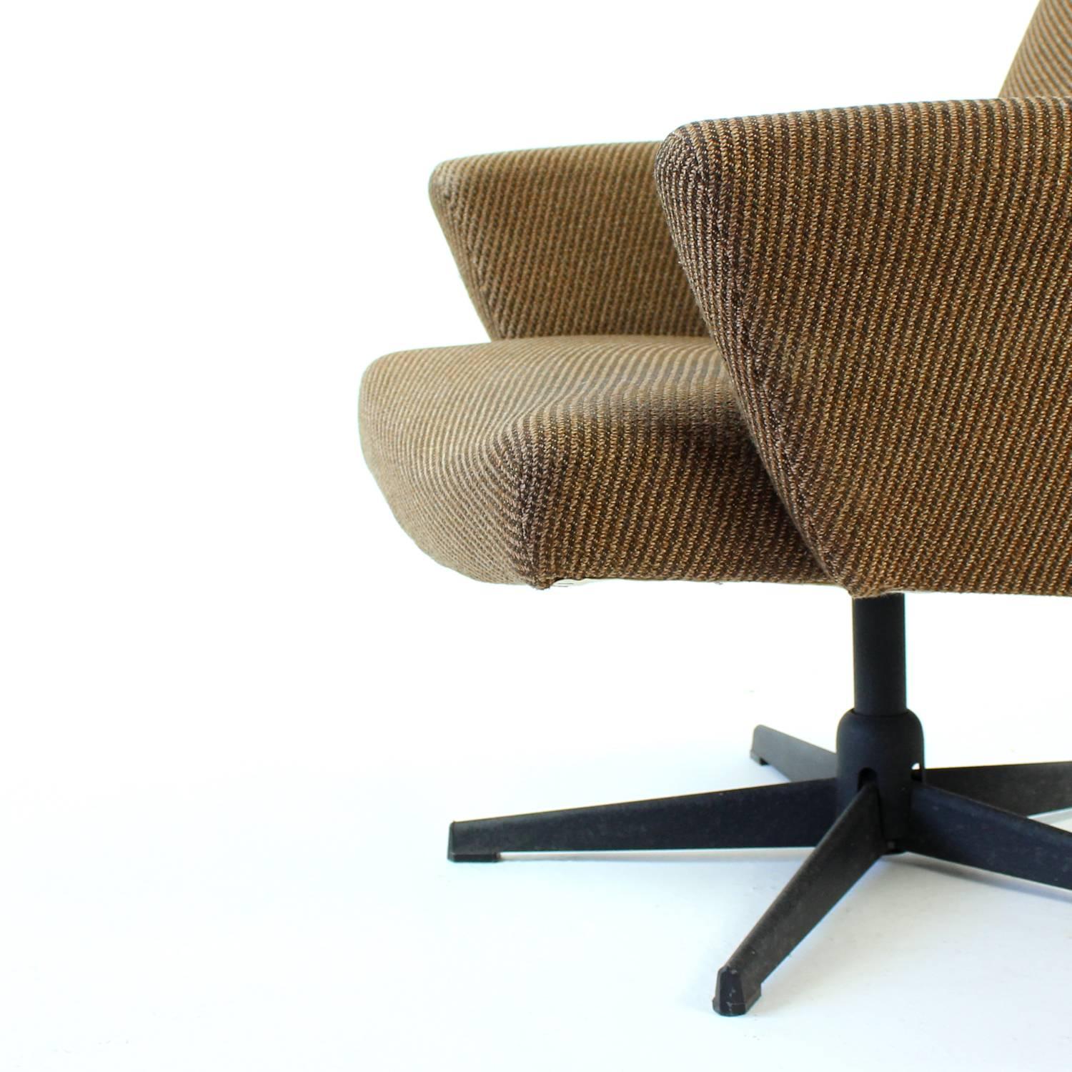 20th Century 1970s Swivel Wing Chair in Original Brown Fabric, Czechoslovakia For Sale