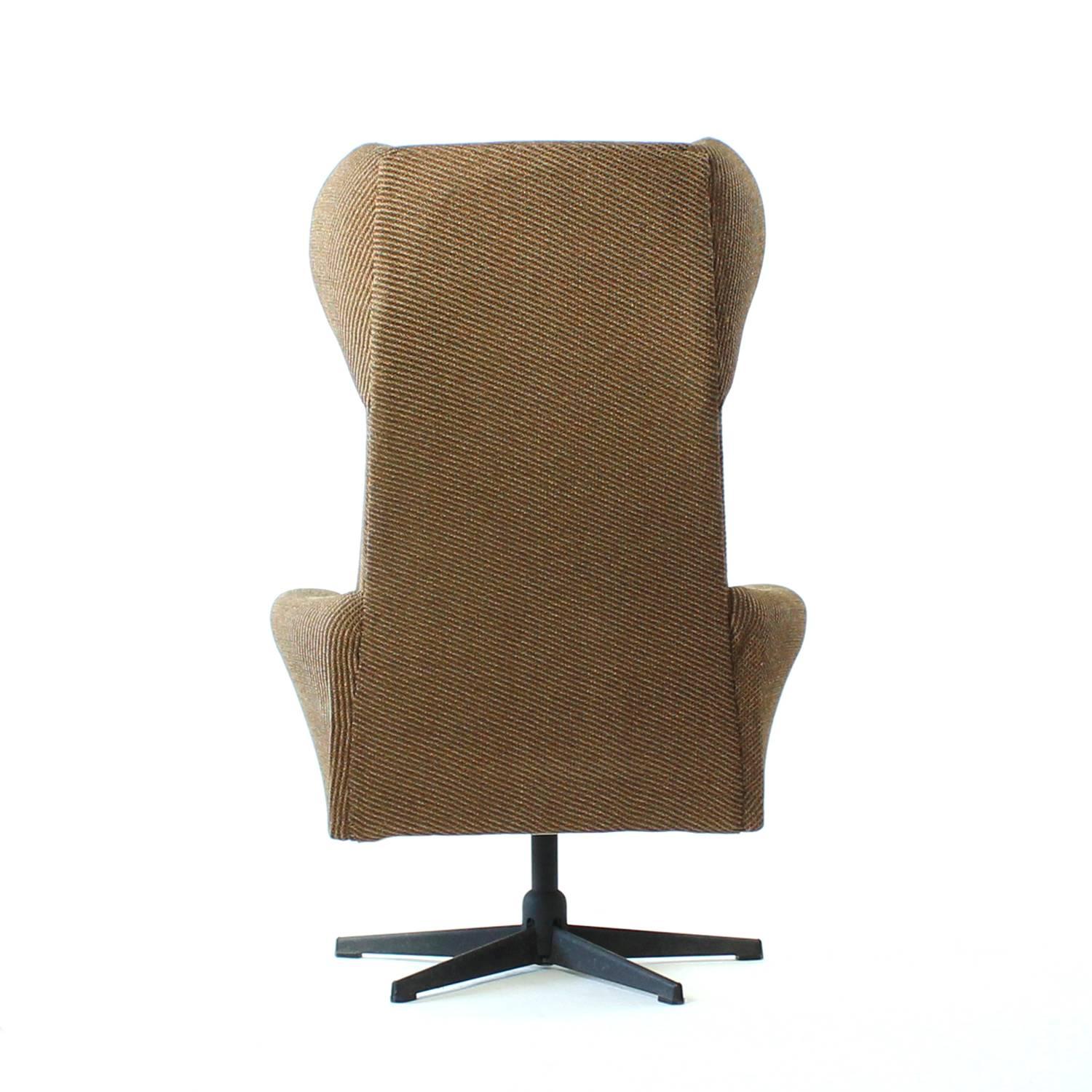 Metal 1970s Swivel Wing Chair in Original Brown Fabric, Czechoslovakia For Sale