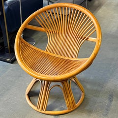 1970's Swivelling Bamboo & Rattan Lounge Chair