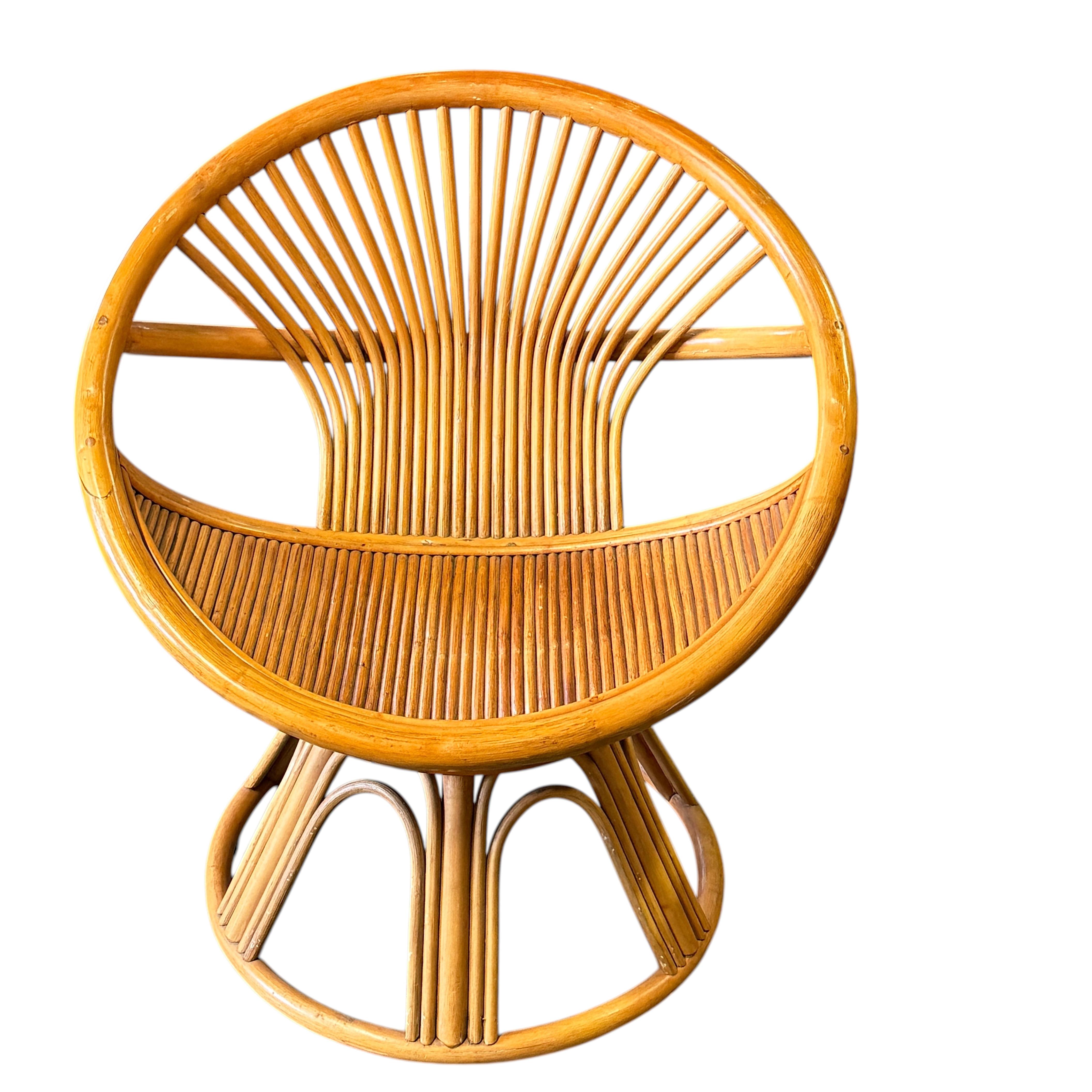 1970's Swivelling Bamboo & Rattan Lounge Chair