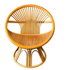1970's Swivelling Bamboo & Rattan Lounge Chair