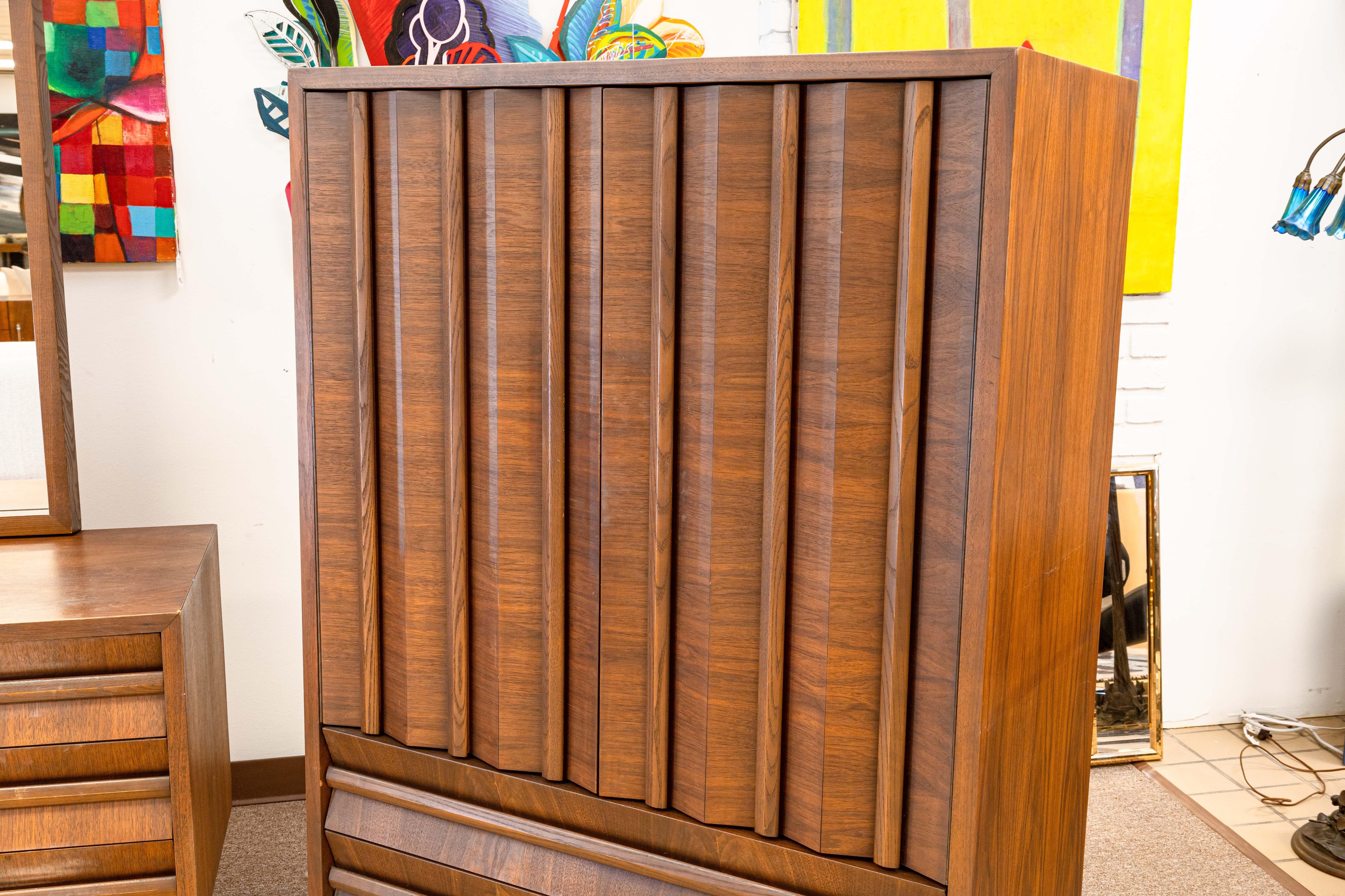 Mid-Century Modern 1970s Tabago Furniture Co Brutalist Walnut Wood 6 Piece Queen Bedroom Set