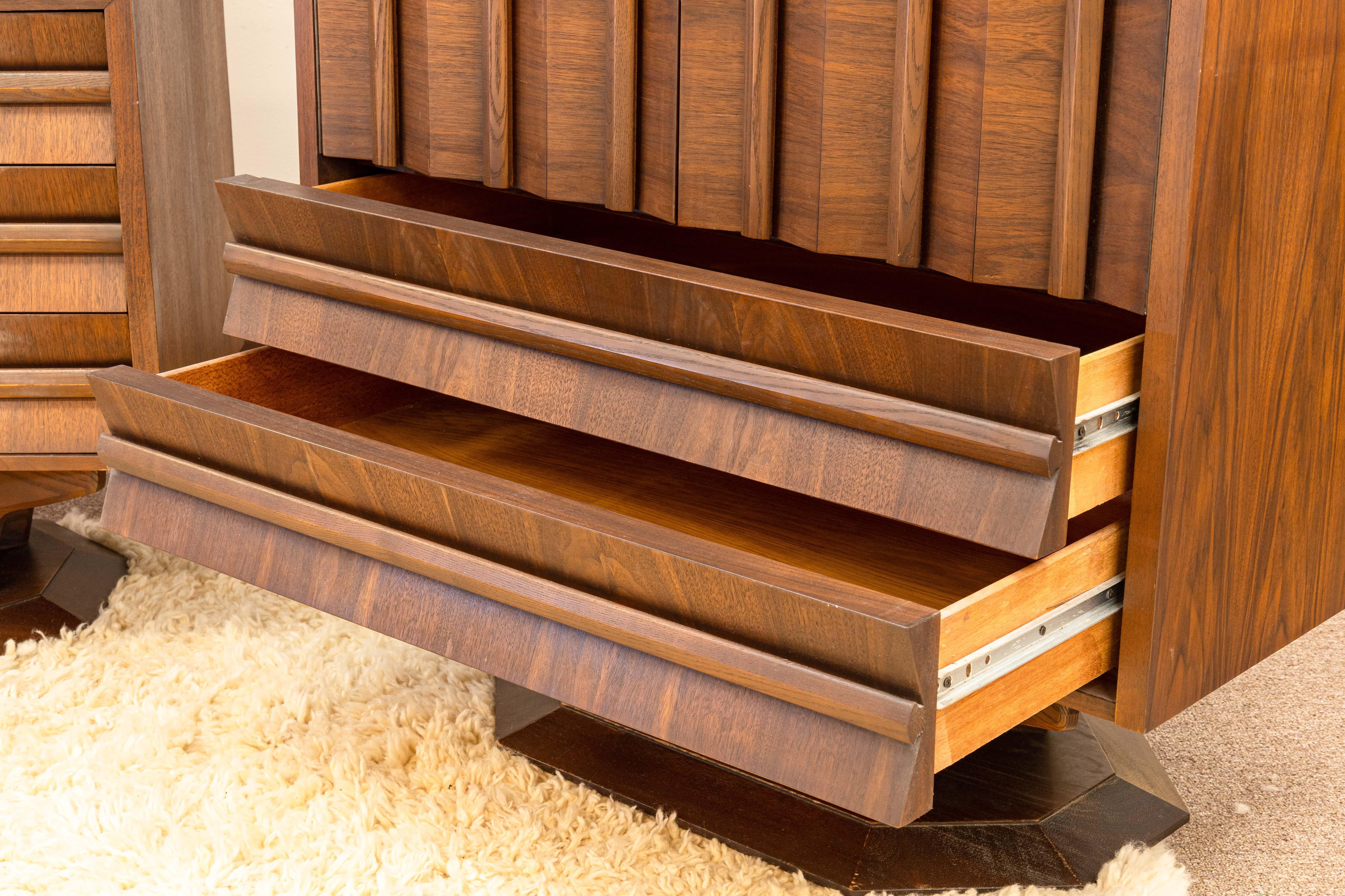 1970s Tabago Furniture Co Brutalist Walnut Wood 6 Piece Queen Bedroom Set 1