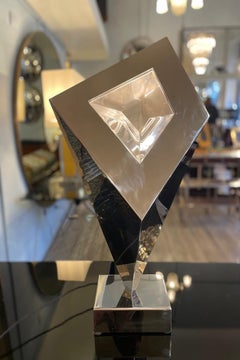 1970s Table Lamp by Giovanni Banci in Aluminum and Opaline Glass