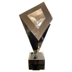 1970s Table Lamp by Giovanni Banci in Aluminum and Opaline Glass