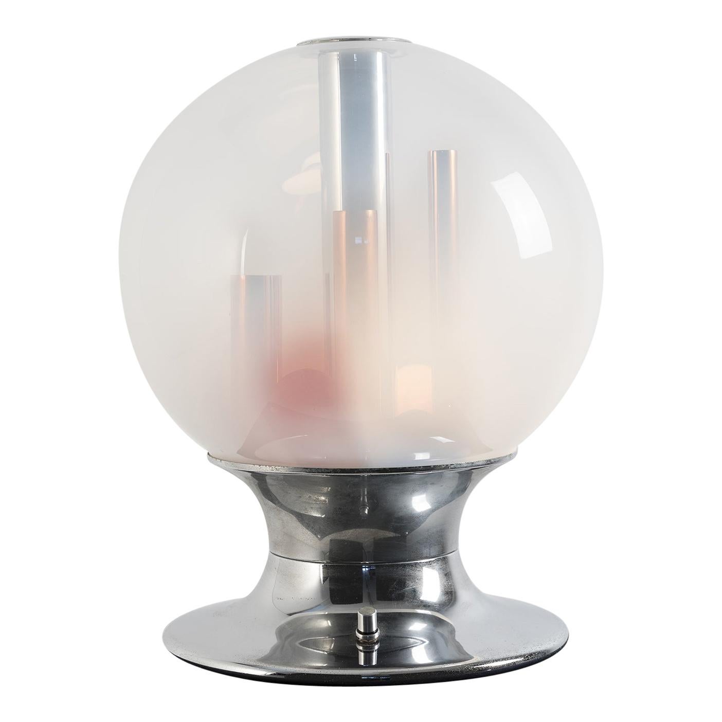 1970er Tischlampe von Selenova aus Chrom, Messing und klarem, schattiertem Glas