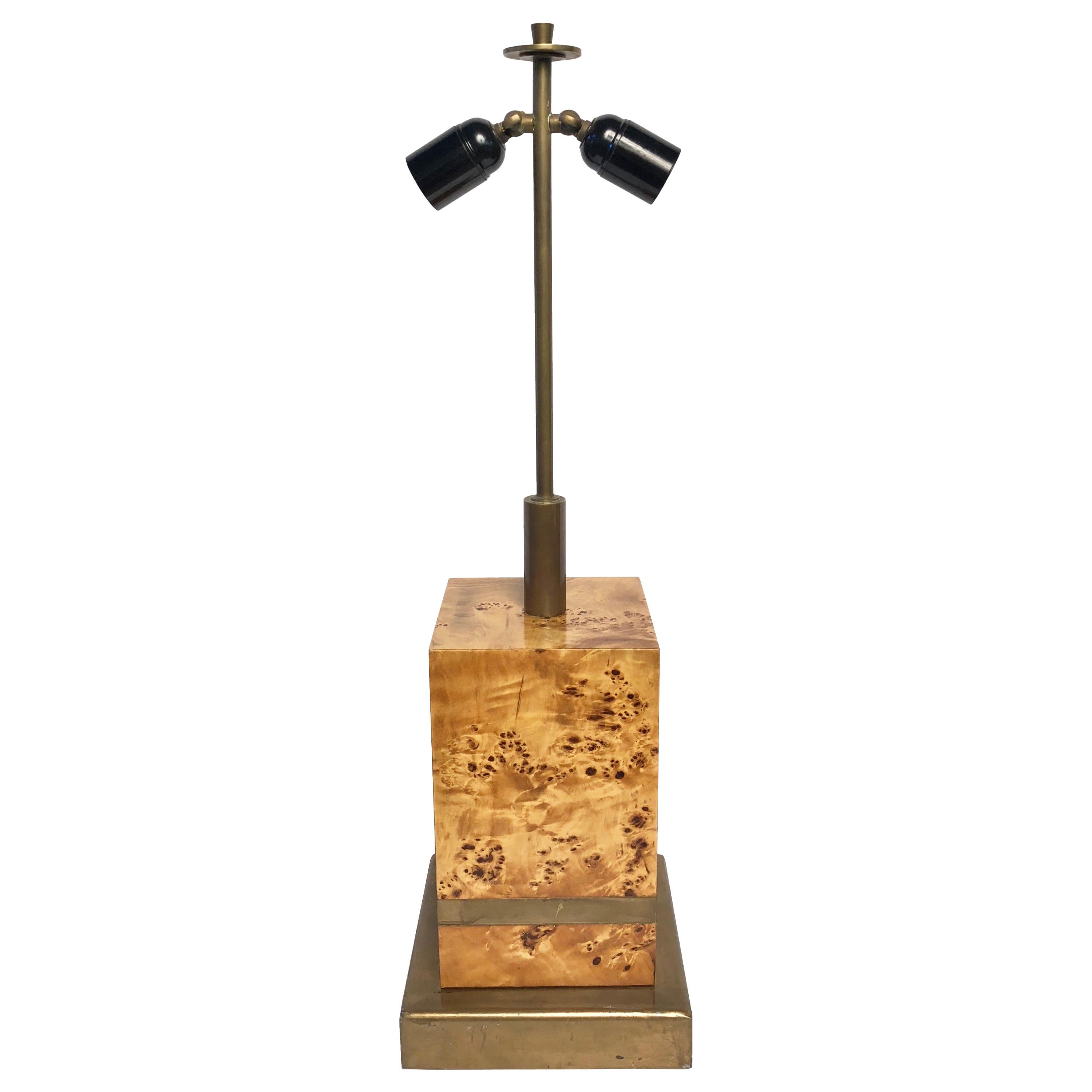 Lampe de bureau Willy Rizzo en bois de ronce et laiton, Italie, mi-siècle moderne, années 1970 en vente