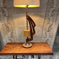 1970s Table Lamp Sculptural Art Carved Wood Brass Mexico City 