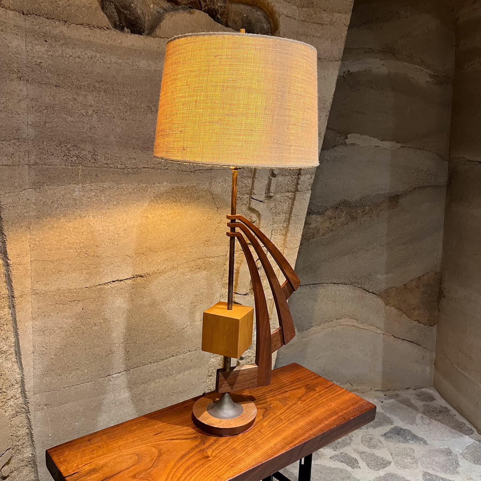 Late 20th Century 1970s Table Lamp Sculptural Art Carved Wood Brass Mexico City  For Sale