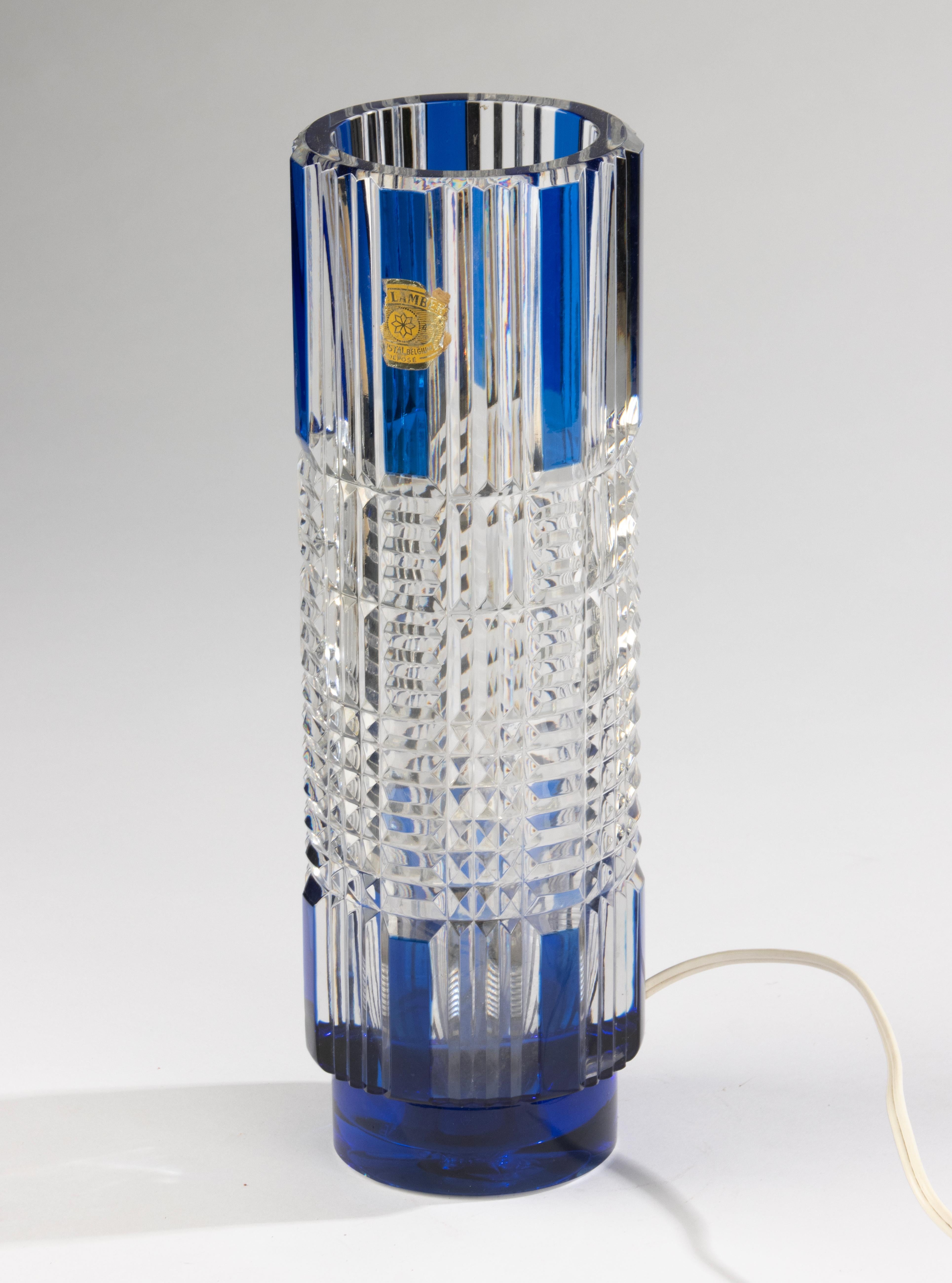 1970s Table Lamp - Val Saint Lambert - Cut Crystal - Blue Overlay en vente 2