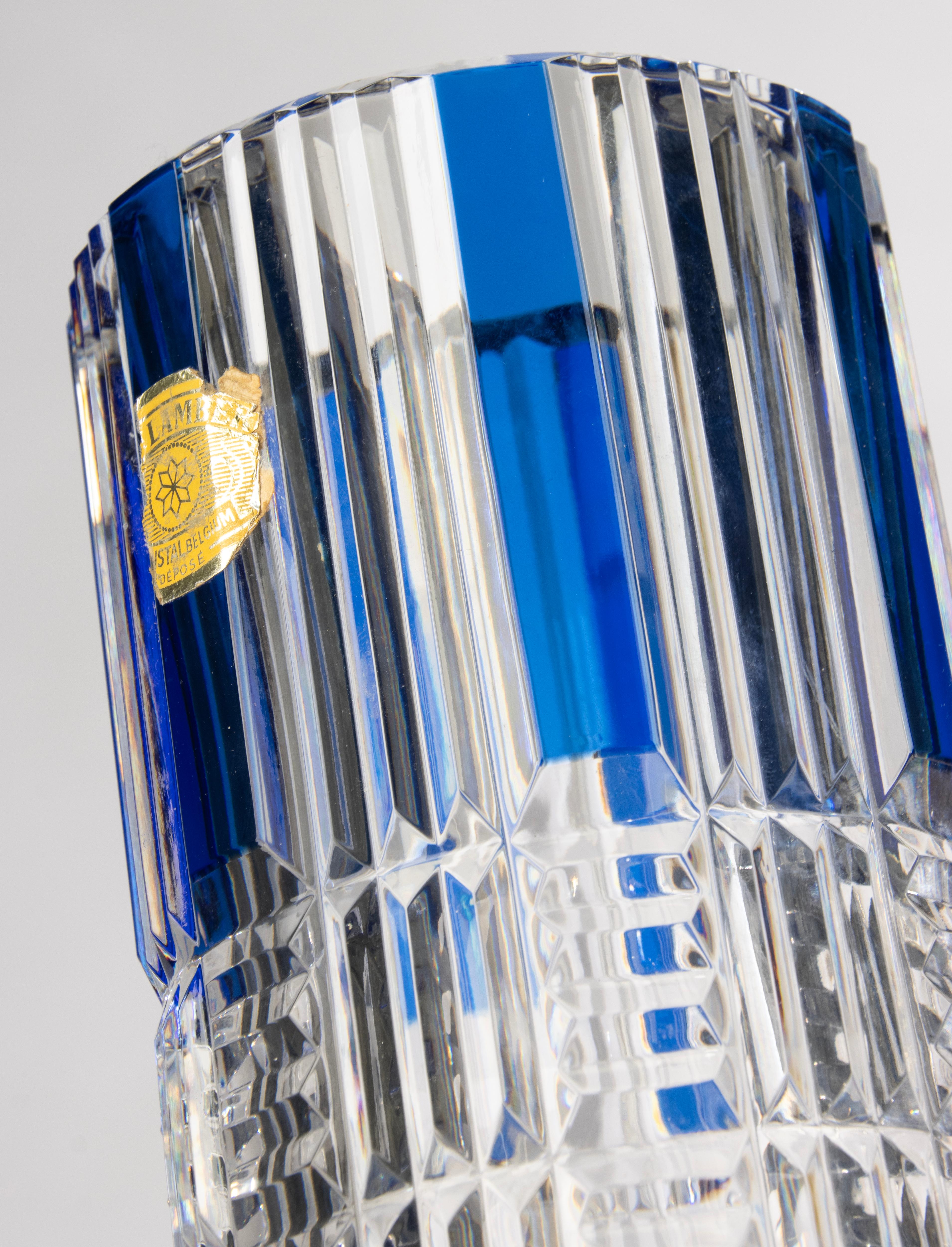 1970s Table Lamp - Val Saint Lambert - Cut Crystal - Blue Overlay en vente 3