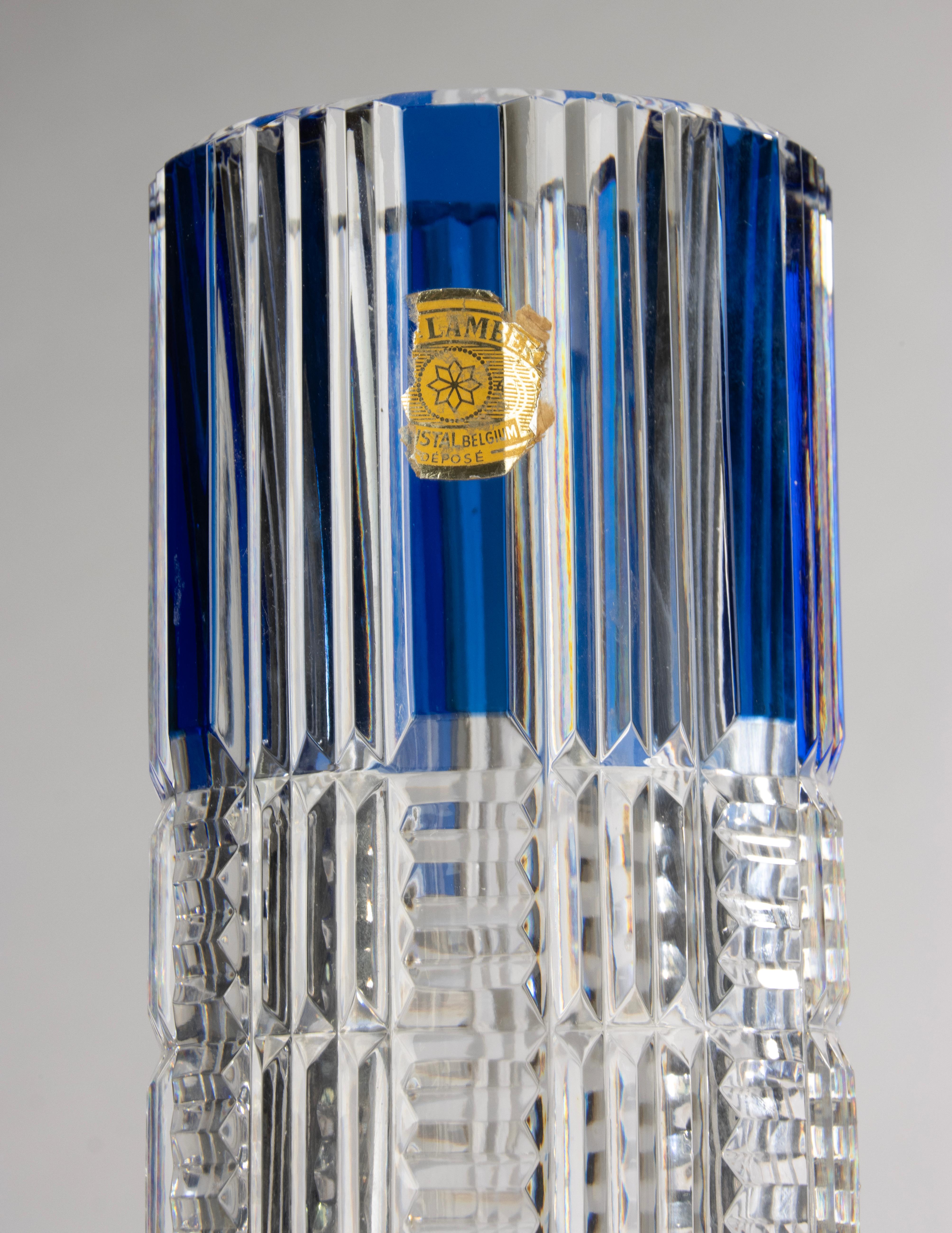 1970s Table Lamp - Val Saint Lambert - Cut Crystal - Blue Overlay en vente 6