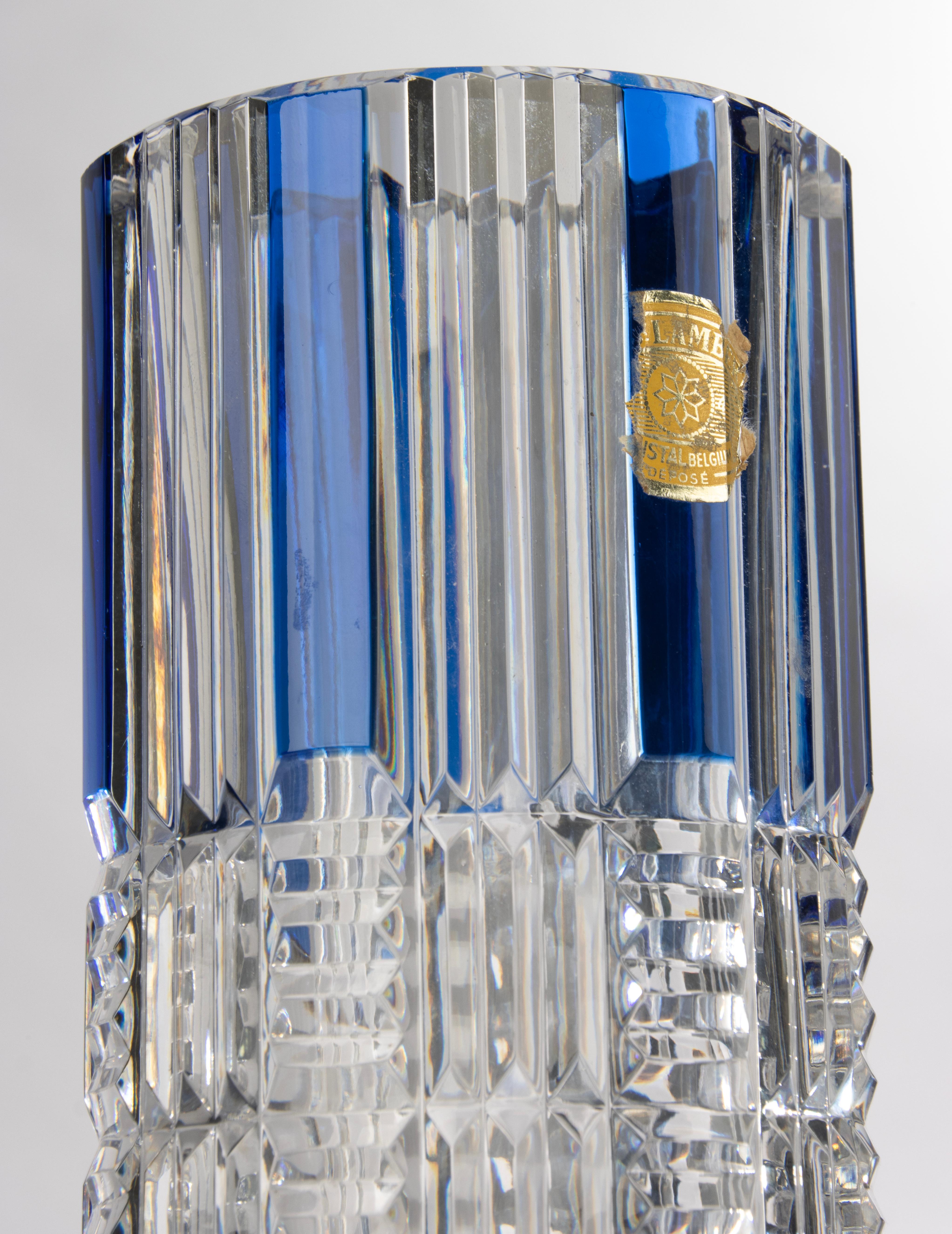 1970s Table Lamp - Val Saint Lambert - Cut Crystal - Blue Overlay Bon état - En vente à Casteren, Noord-Brabant