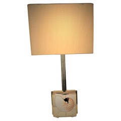 Used 1970s Table Lamp with Seashell Inclusion in Lucite 
