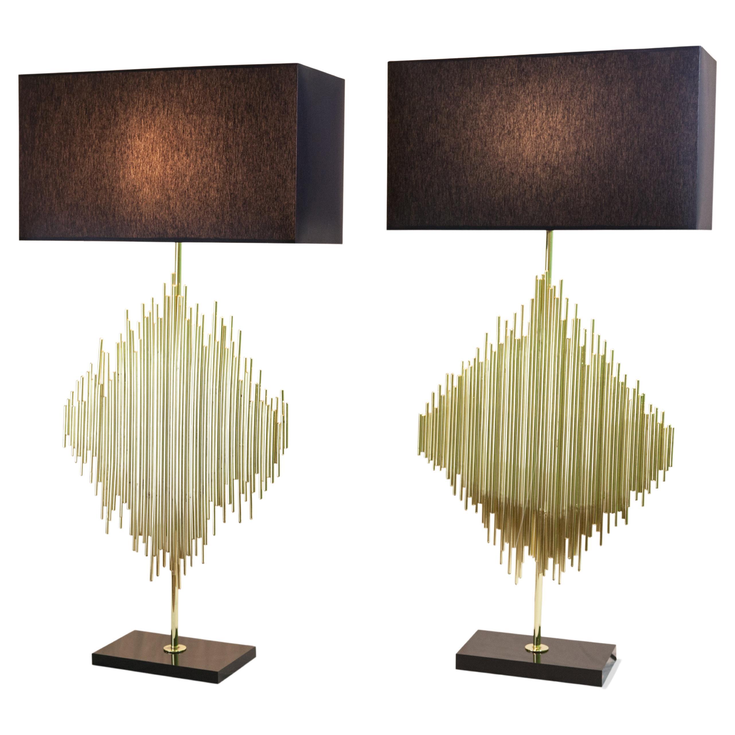 1970s Table Lamps by Luciano Frigerio for Banci Florence in Brass Sculptural en venta