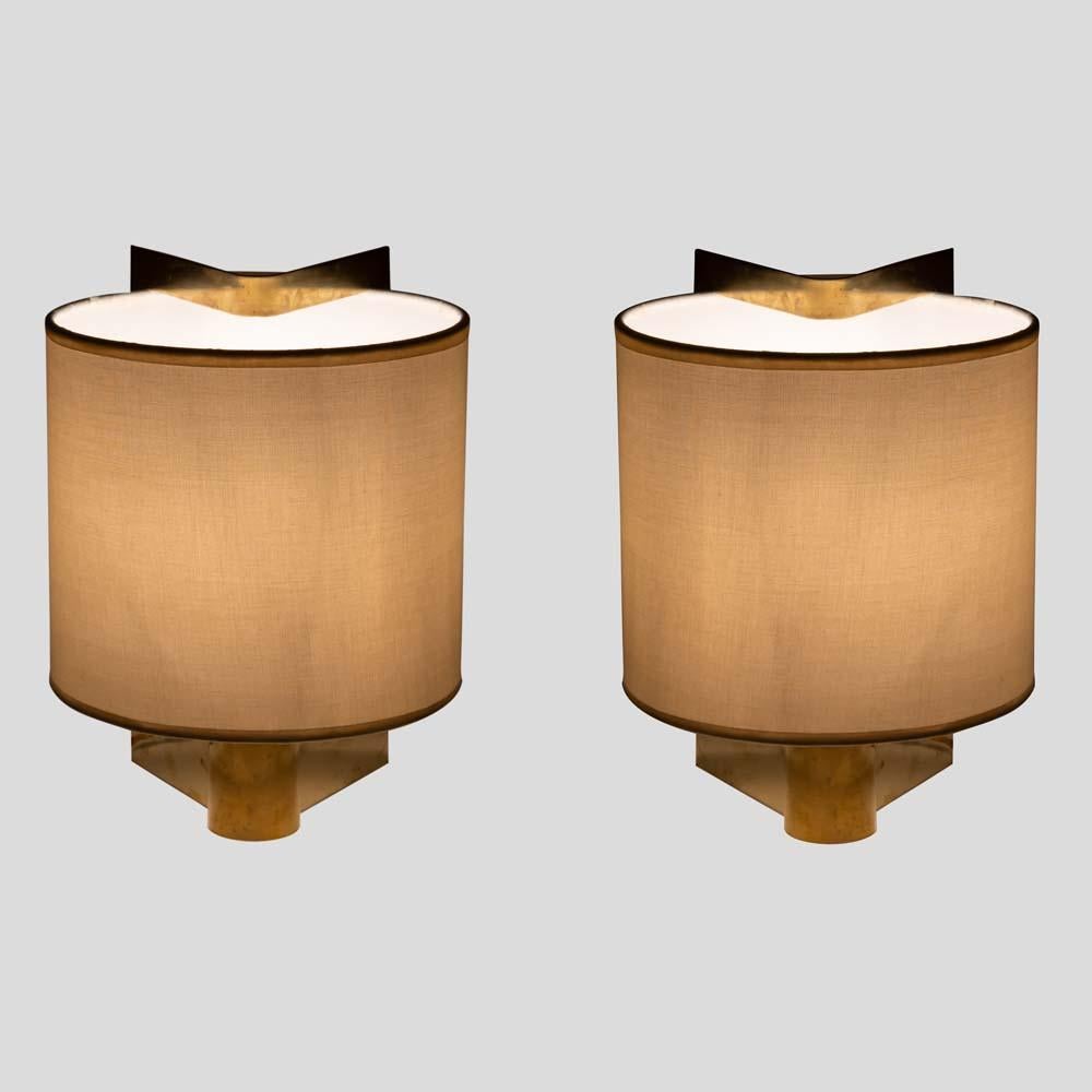 Lampes de table des années 1970 Abat-jour en tissu crème sur métal laiton par Giuliana Gramigna en vente 3