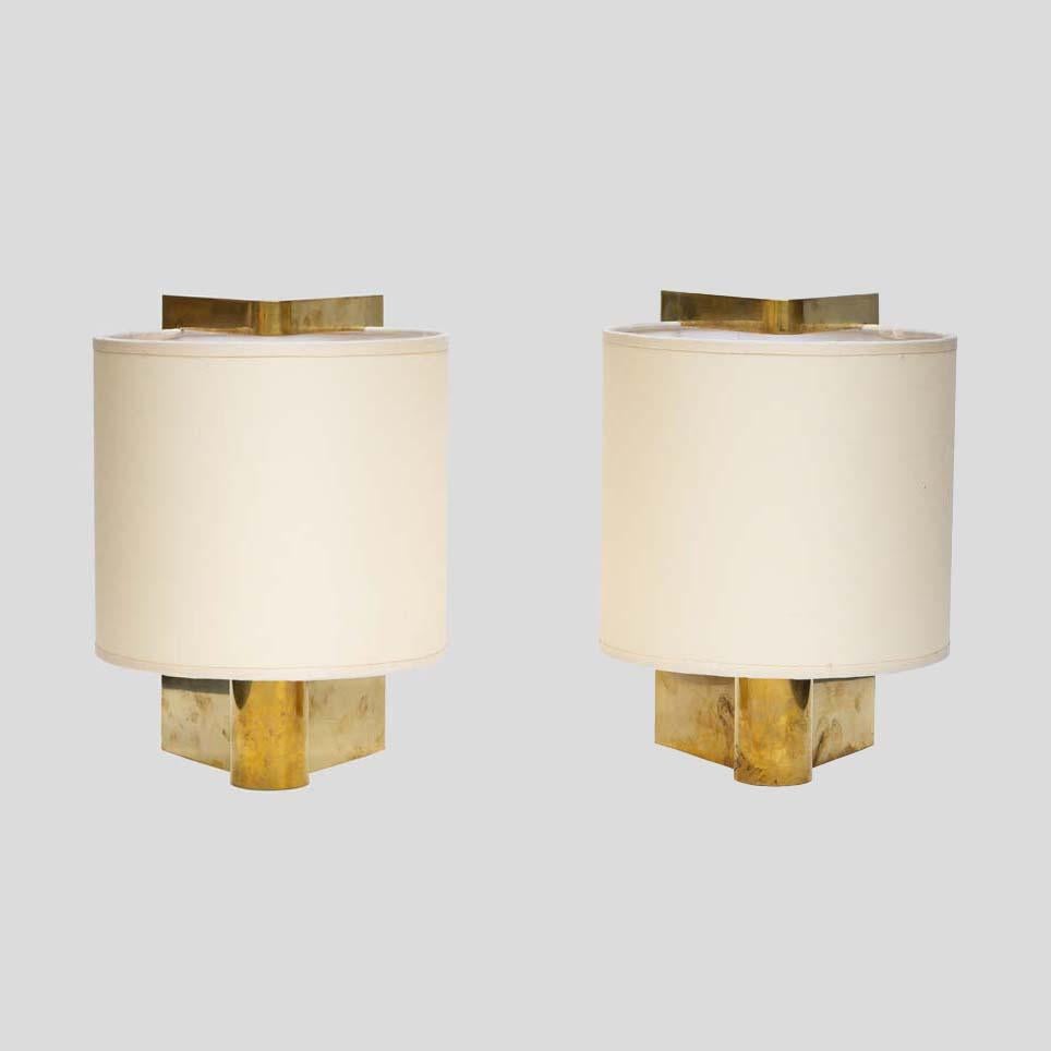 Lampes de table des années 1970 Abat-jour en tissu crème sur métal laiton par Giuliana Gramigna en vente 4